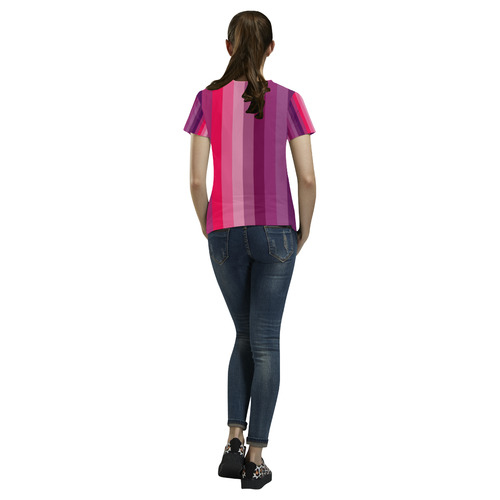 pink and purple stripes All Over Print T-Shirt for Women (USA Size) (Model T40)