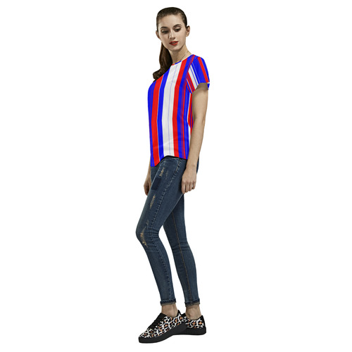 red white blue stripes All Over Print T-Shirt for Women (USA Size) (Model T40)