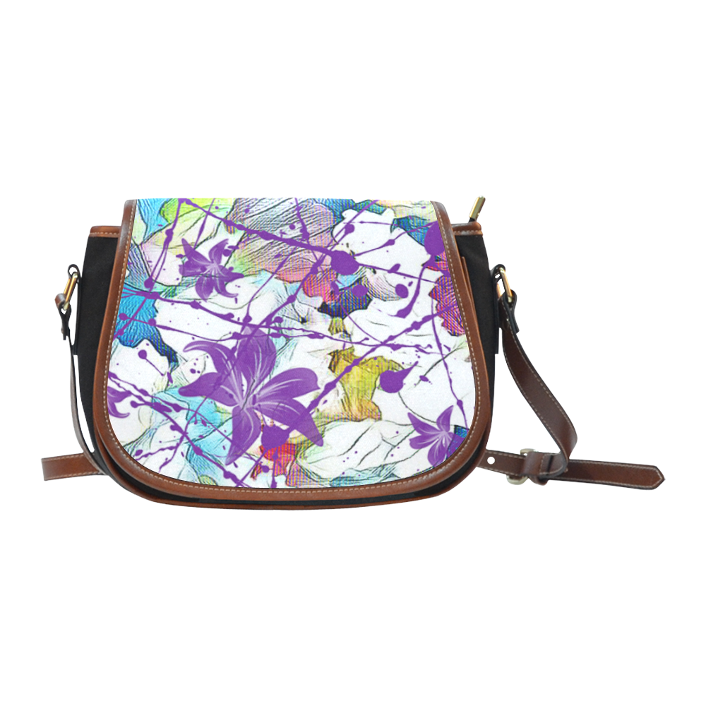 Lilac Lillis Abtract Splash Saddle Bag/Small (Model 1649)(Flap Customization)