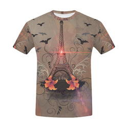Eiffel Tower with birds All Over Print T-Shirt for Men (USA Size) (Model T40)