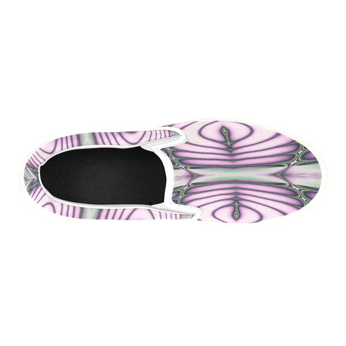 Pink and Green Ripples Fractal Abstract Slip-on Canvas Shoes for Kid (Model 019)