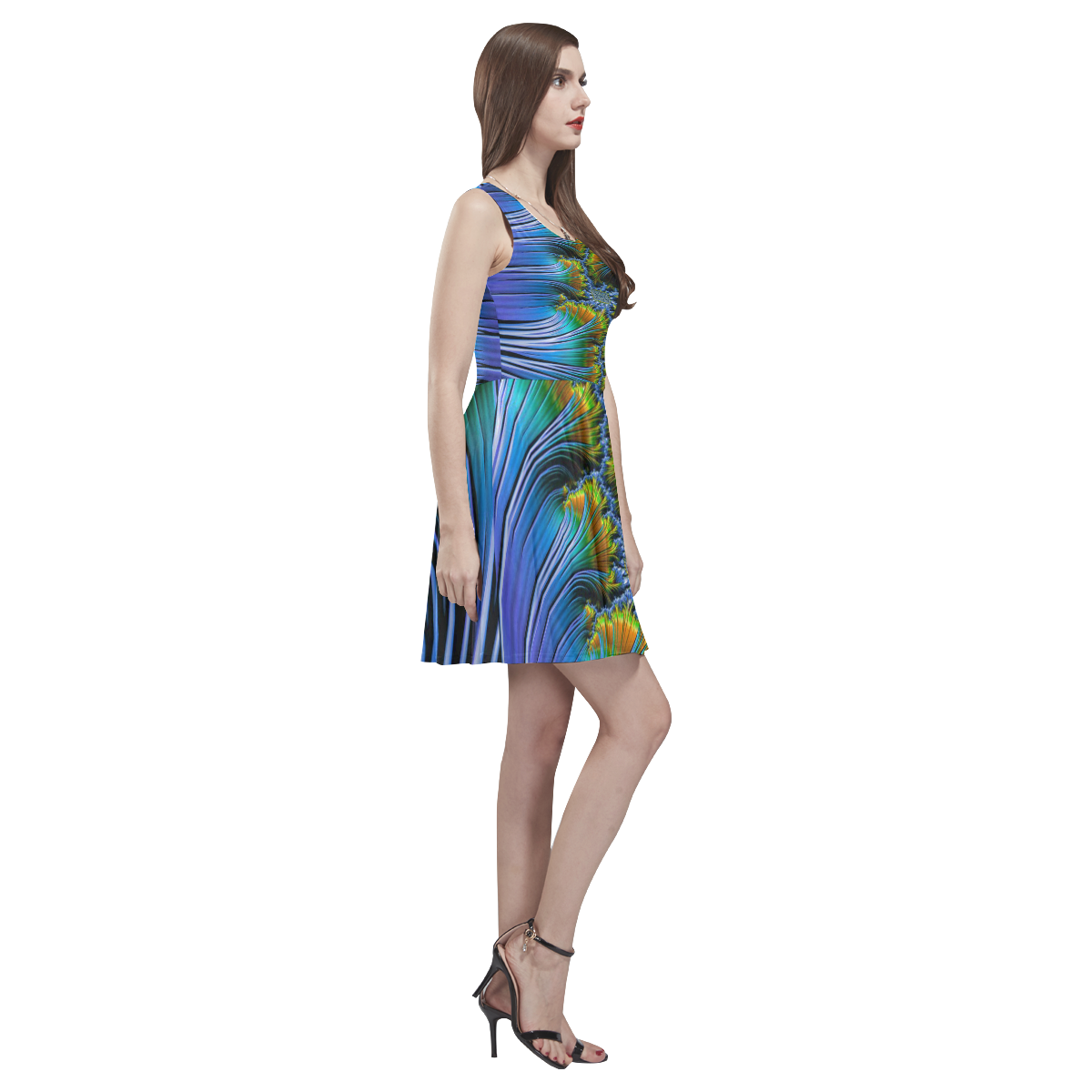 amazing Fractal 42 D by JamColors Thea Sleeveless Skater Dress(Model D19)