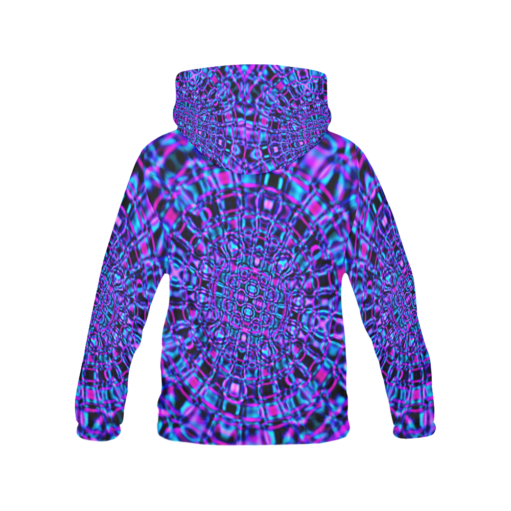 Blue Sapphire Fractal Pattern All Over Print Hoodie for Women (USA Size) (Model H13)