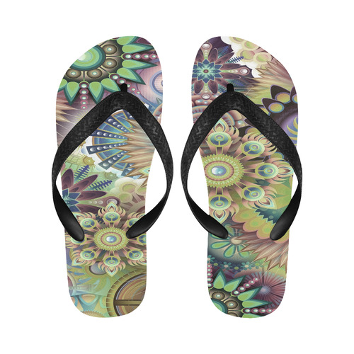 Flowering Fractal Green Whimsy Flip Flops for Men/Women (Model 040)