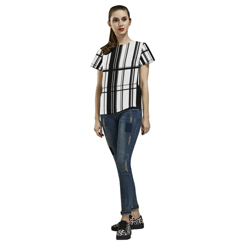 black and white stripe abstract All Over Print T-Shirt for Women (USA Size) (Model T40)