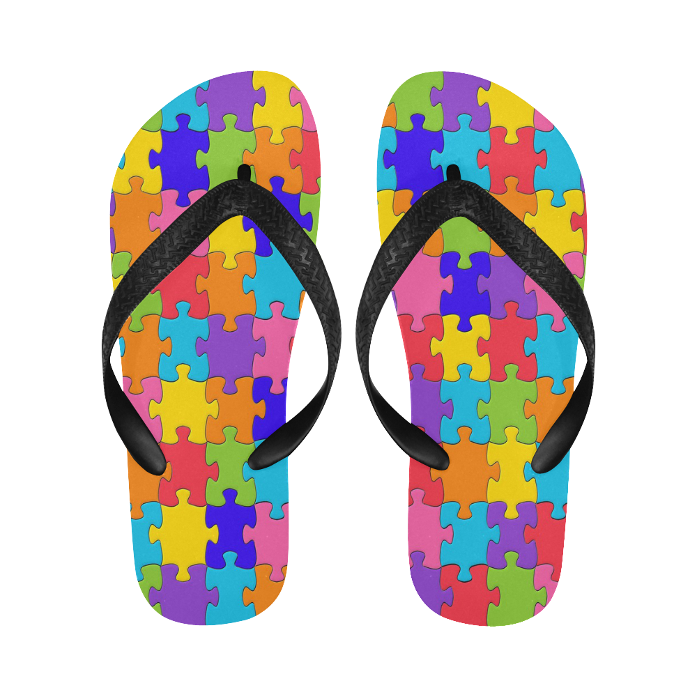 Multicolored Jigsaw Puzzle Flip Flops for Men/Women (Model 040)