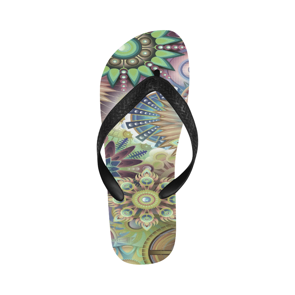 Flowering Fractal Green Whimsy Flip Flops for Men/Women (Model 040)