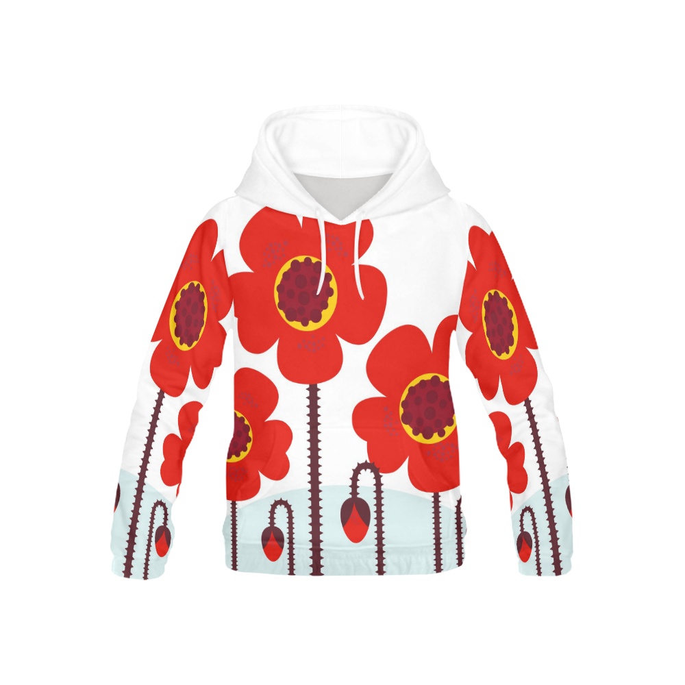 Kids designers hoodie : BIG RED FLOWERS All Over Print Hoodie for Kid (USA Size) (Model H13)