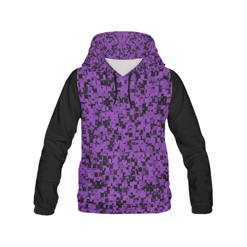 Black and Purple Pixels All Over Print Hoodie for Women (USA Size) (Model H13)