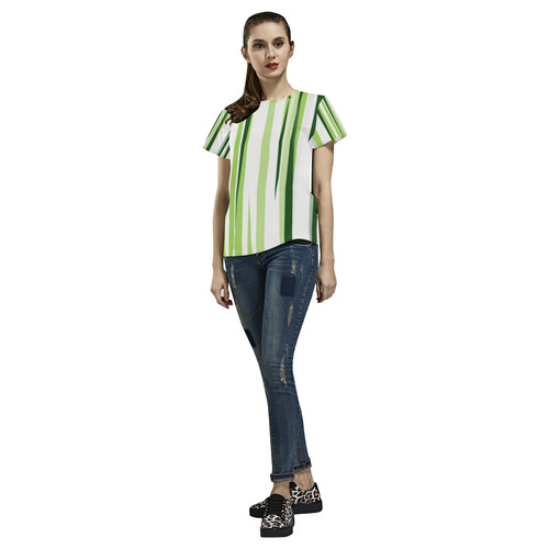 green and white streaks All Over Print T-Shirt for Women (USA Size) (Model T40)