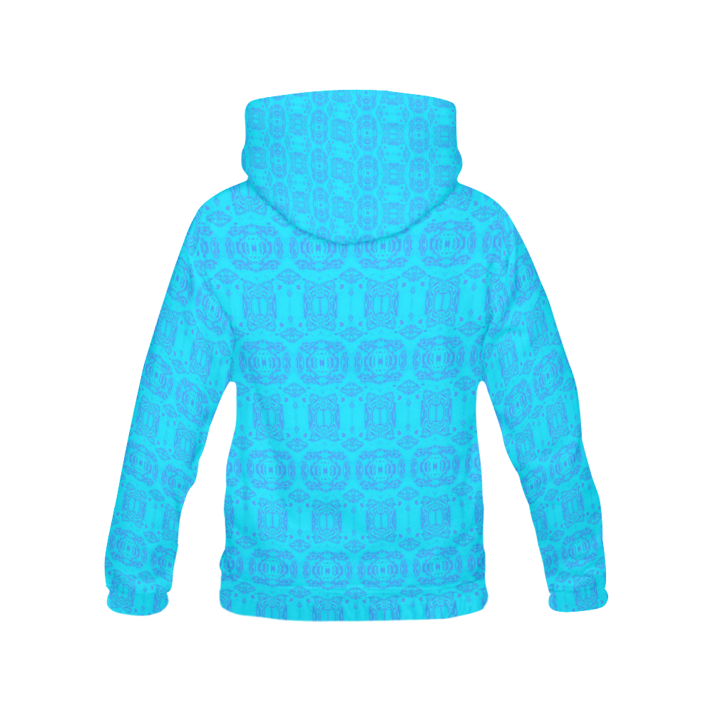 Abstract Blue and Turquoise Damask All Over Print Hoodie for Women (USA Size) (Model H13)