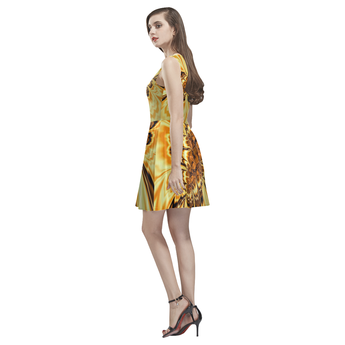 amazing Fractal 43 golden by JamColors Thea Sleeveless Skater Dress(Model D19)