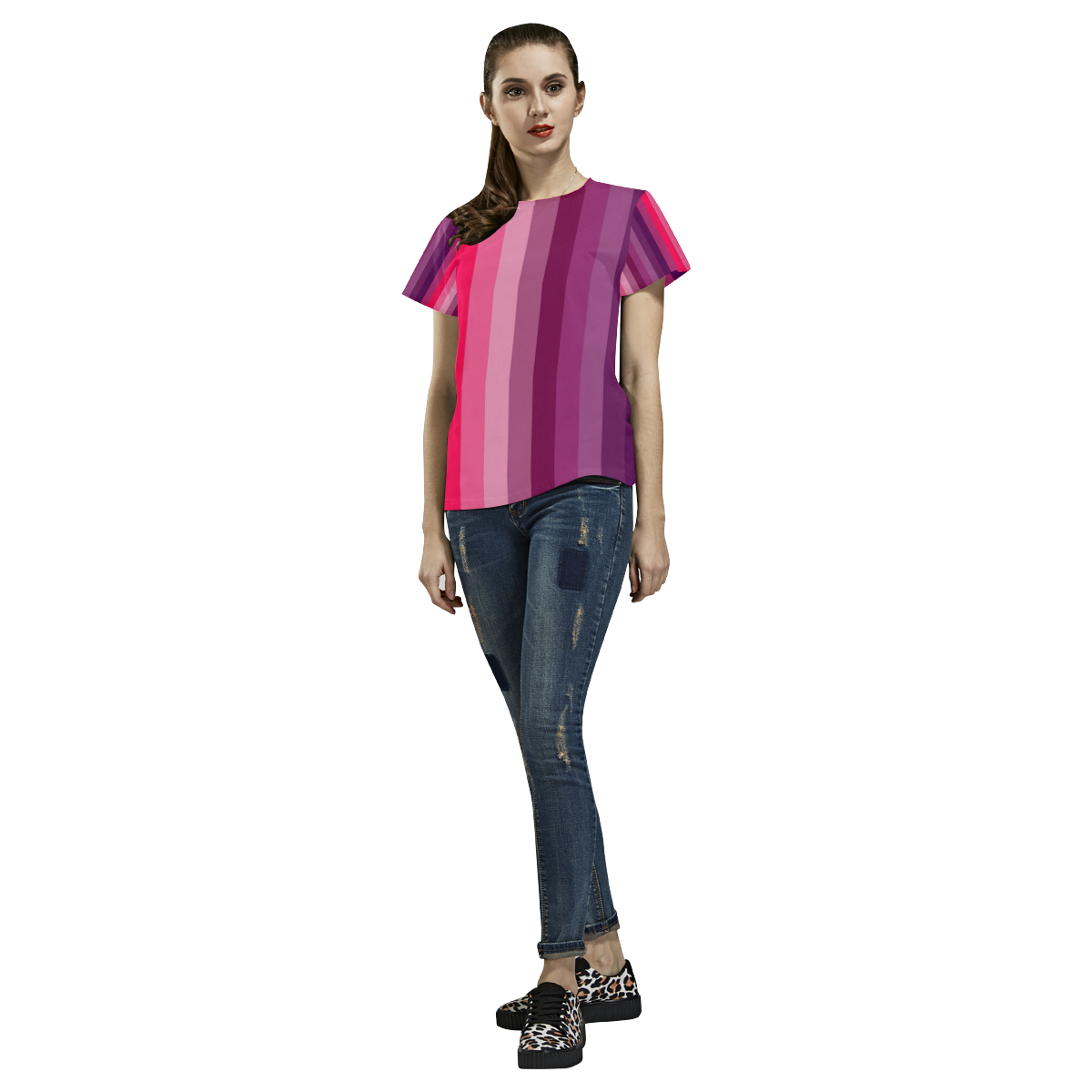 pink and purple stripes All Over Print T-Shirt for Women (USA Size) (Model T40)
