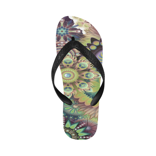 Flowering Fractal Green Whimsy Flip Flops for Men/Women (Model 040)