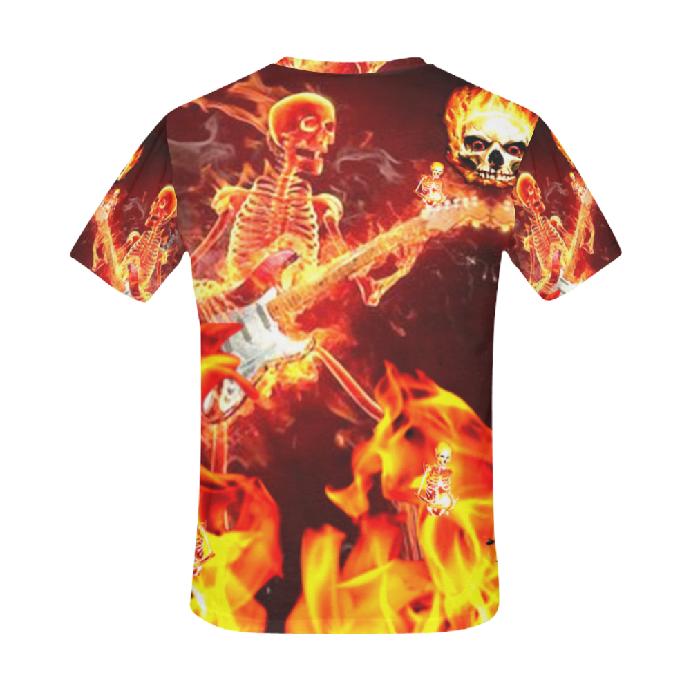 fire skeleton guitar players All Over Print T-Shirt for Men (USA Size) (Model T40)