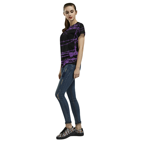 Purple Barbed Wire Goth Print All Over Print T-Shirt for Women (USA Size) (Model T40)