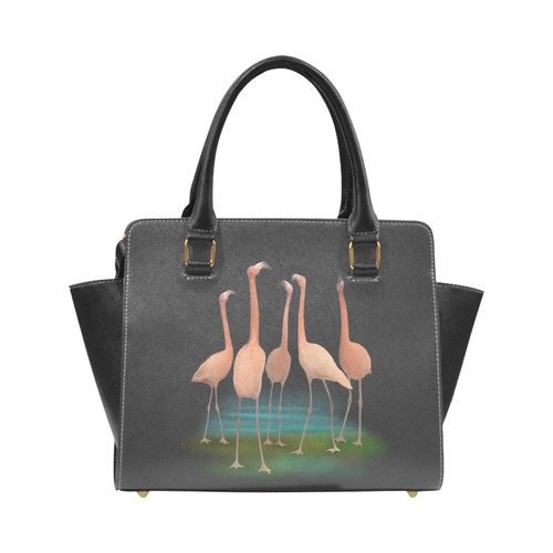 Flamingo Mingle, watercolor, birds Rivet Shoulder Handbag (Model 1645)