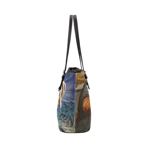 Funny Art BULLDOG MONA LISA Leather Tote Bag/Large (Model 1651)