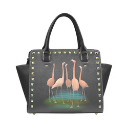 Flamingo Mingle, watercolor, birds Rivet Shoulder Handbag (Model 1645)