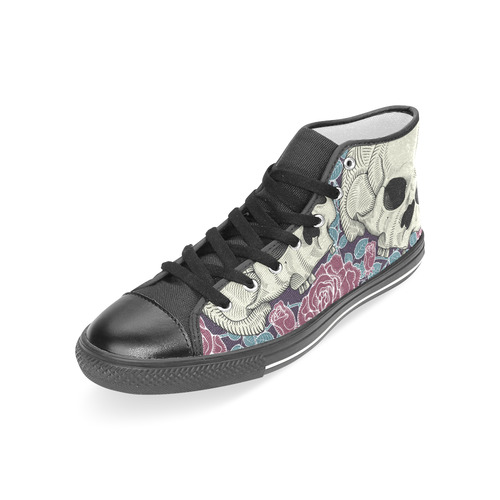 Skull with Red Rose Women's Classic High Top Canvas Shoes (Model 017 ...