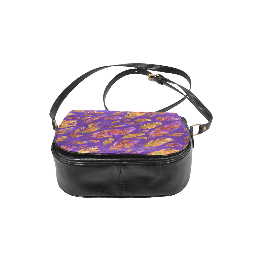 Watercolor Feathers And Dots Pattern Purple Classic Saddle Bag/Small (Model 1648)