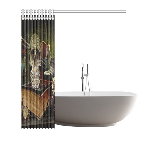 Funny Skull and Book Shower Curtain 72"x72"