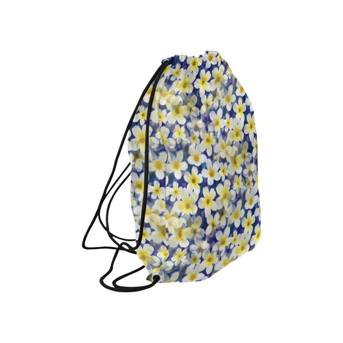 Summer Flowers Pattern White Blue Large Drawstring Bag Model 1604 (Twin Sides)  16.5"(W) * 19.3"(H)