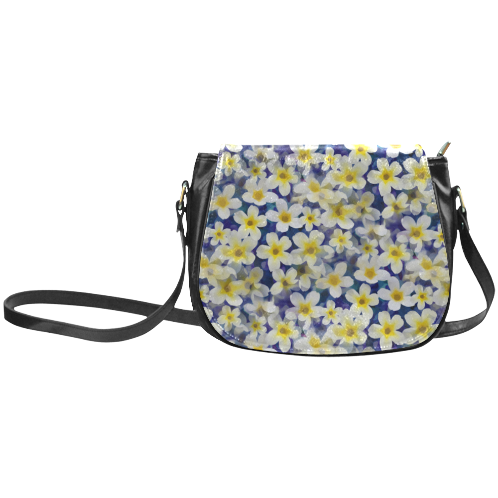 Summer Flowers Pattern White Blue Classic Saddle Bag/Small (Model 1648)