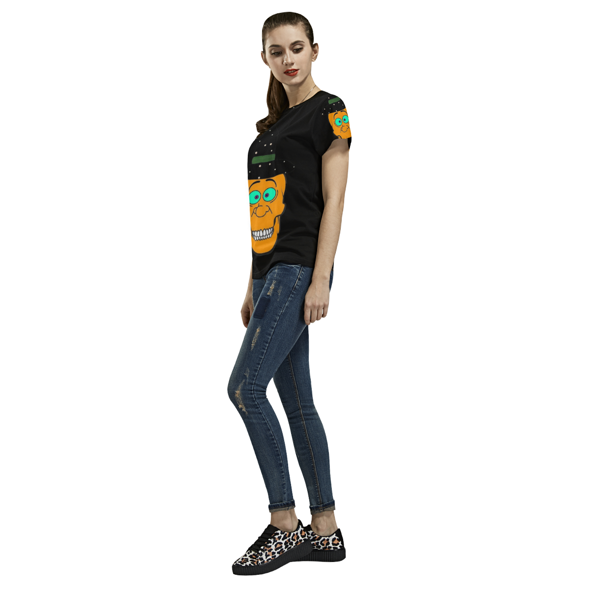 Pumkin Skully by Popart Lover All Over Print T-Shirt for Women (USA Size) (Model T40)