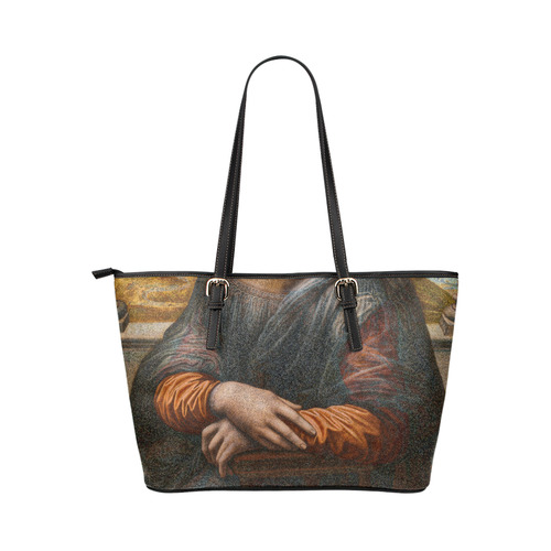 Funny Art BULLDOG MONA LISA Leather Tote Bag/Large (Model 1651)