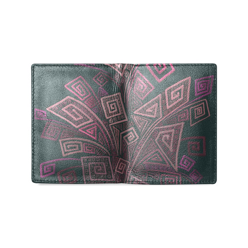 Psychedelic 3D Square Spirals - pink and orange Men's Leather Wallet (Model 1612)