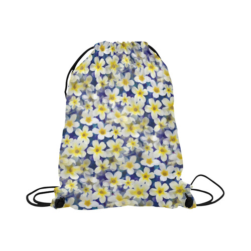 Summer Flowers Pattern White Blue Large Drawstring Bag Model 1604 (Twin Sides)  16.5"(W) * 19.3"(H)