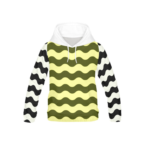 Designers hoodie : OLD WAVES / Black, yellow All Over Print Hoodie for Kid (USA Size) (Model H13)