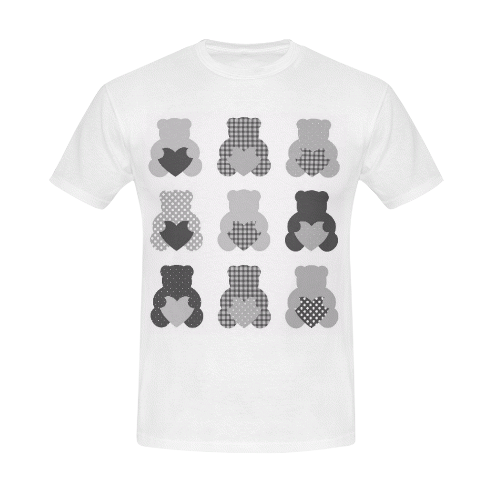 MEN DESIGNERS T-SHIRT : Grey teddy bears with Love hearts All Over Print T-Shirt for Men (USA Size) (Model T40)