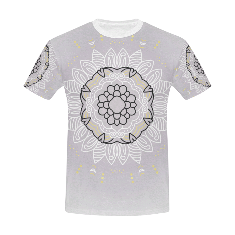 MEN VINTAGE Mandala designers t-shirt / Grey and white All Over Print T-Shirt for Men (USA Size) (Model T40)