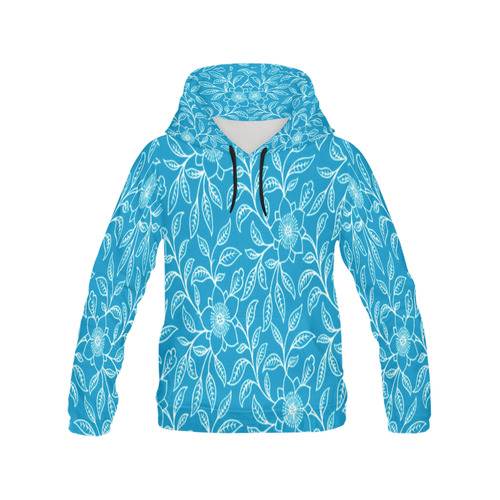 Vintage Lace Floral Blue All Over Print Hoodie for Women (USA Size) (Model H13)