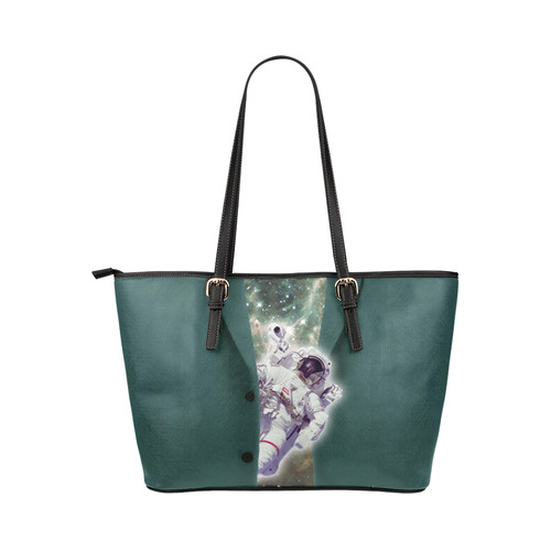 Astronaut looks out of a jacket Leather Tote Bag/Large (Model 1651)