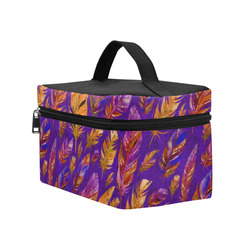 Watercolor Feathers And Dots Pattern Purple Cosmetic Bag/Large (Model 1658)