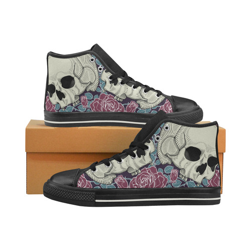 Skull with Red Rose Women's Classic High Top Canvas Shoes (Model 017)