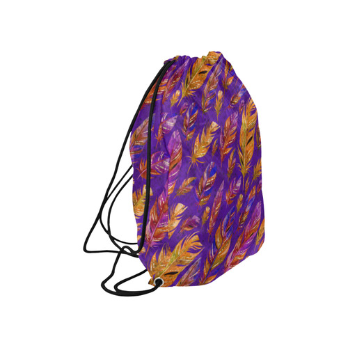 Watercolor Feathers And Dots Pattern Purple Large Drawstring Bag Model 1604 (Twin Sides)  16.5"(W) * 19.3"(H)