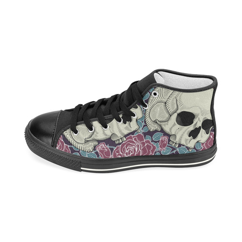 Skull with Red Rose Women's Classic High Top Canvas Shoes (Model 017)