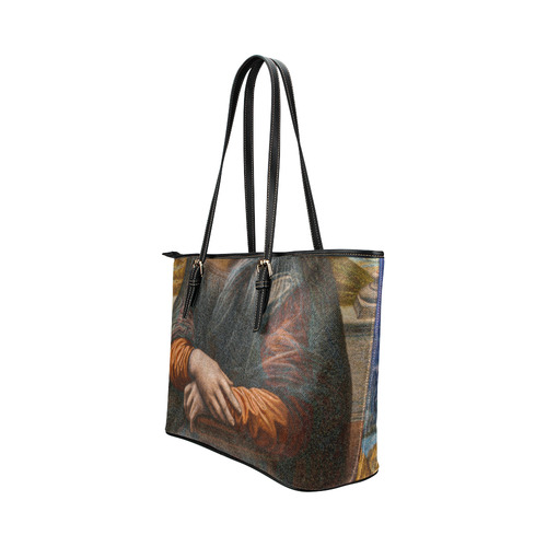 Funny Art BULLDOG MONA LISA Leather Tote Bag/Large (Model 1651)
