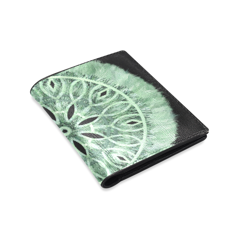 Faux Stitch and Fur mint green 3D decoration Men's Leather Wallet (Model 1612)