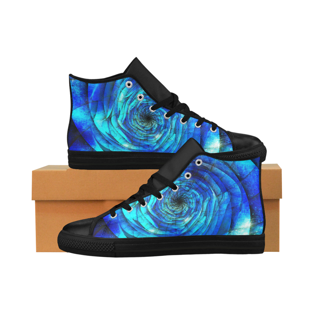 Galaxy Wormhole Spiral 3D - Jera Nour Aquila High Top Microfiber Leather Men's Shoes/Large Size (Model 032)