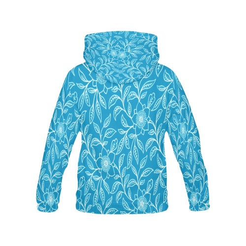 Vintage Lace Floral Blue All Over Print Hoodie for Women (USA Size) (Model H13)