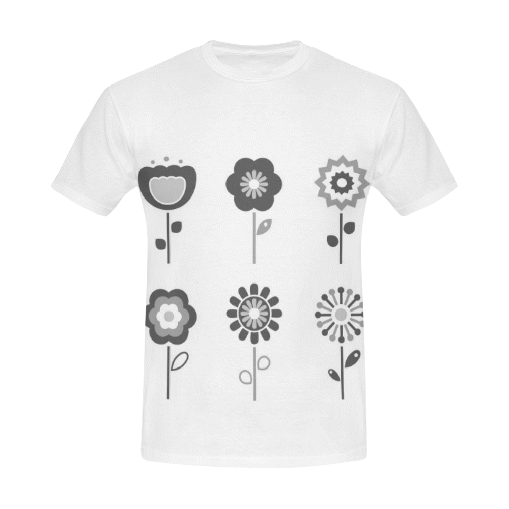 RETRO FLOWERS Designers t-shirt / white, grey All Over Print T-Shirt for Men (USA Size) (Model T40)