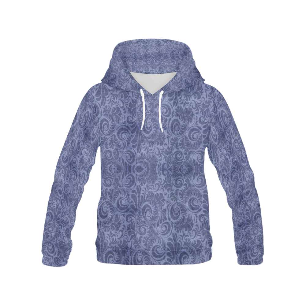 Denim with vintage floral pattern, blue purple All Over Print Hoodie for Men (USA Size) (Model H13)