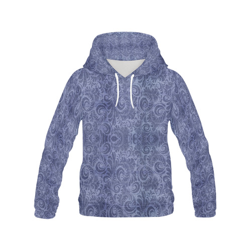 Denim with vintage floral pattern, blue purple All Over Print Hoodie for Men (USA Size) (Model H13)