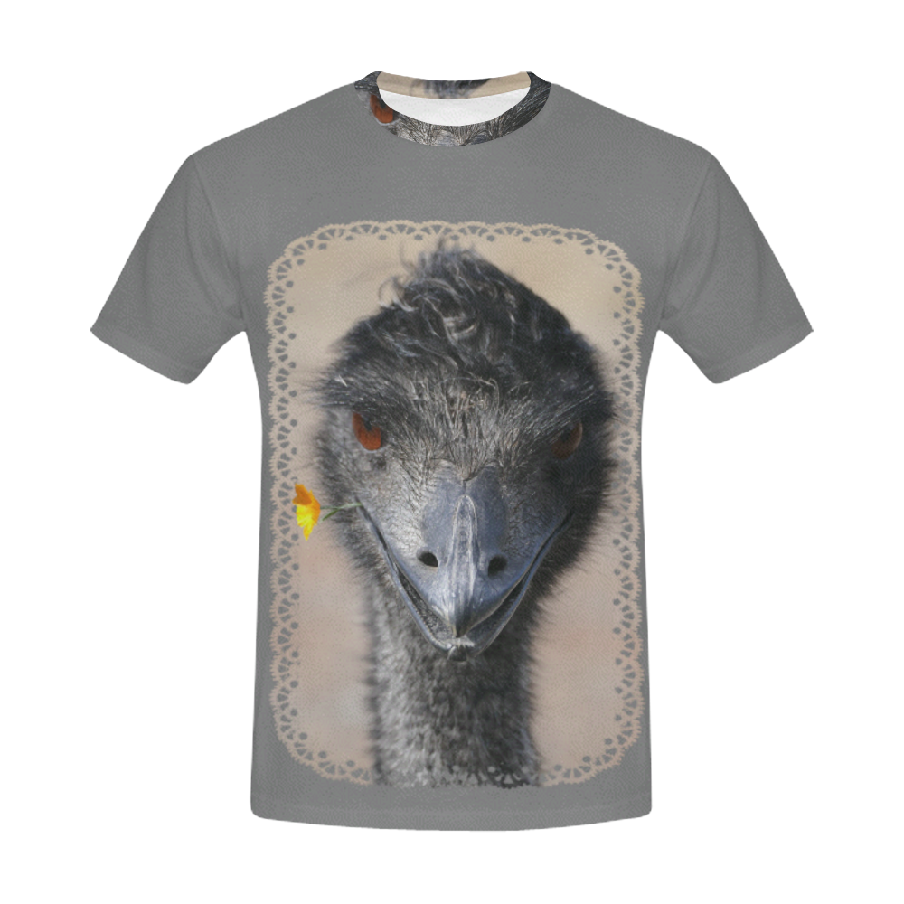 Happy Emu with yellow flower, photo All Over Print T-Shirt for Men (USA Size) (Model T40)