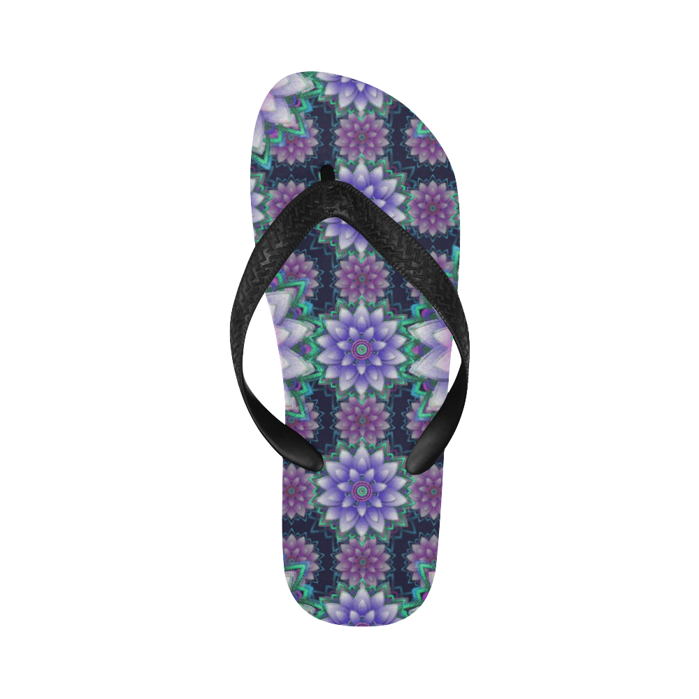 Lotus Flower Ornament - Purple and green Flip Flops for Men/Women (Model 040)